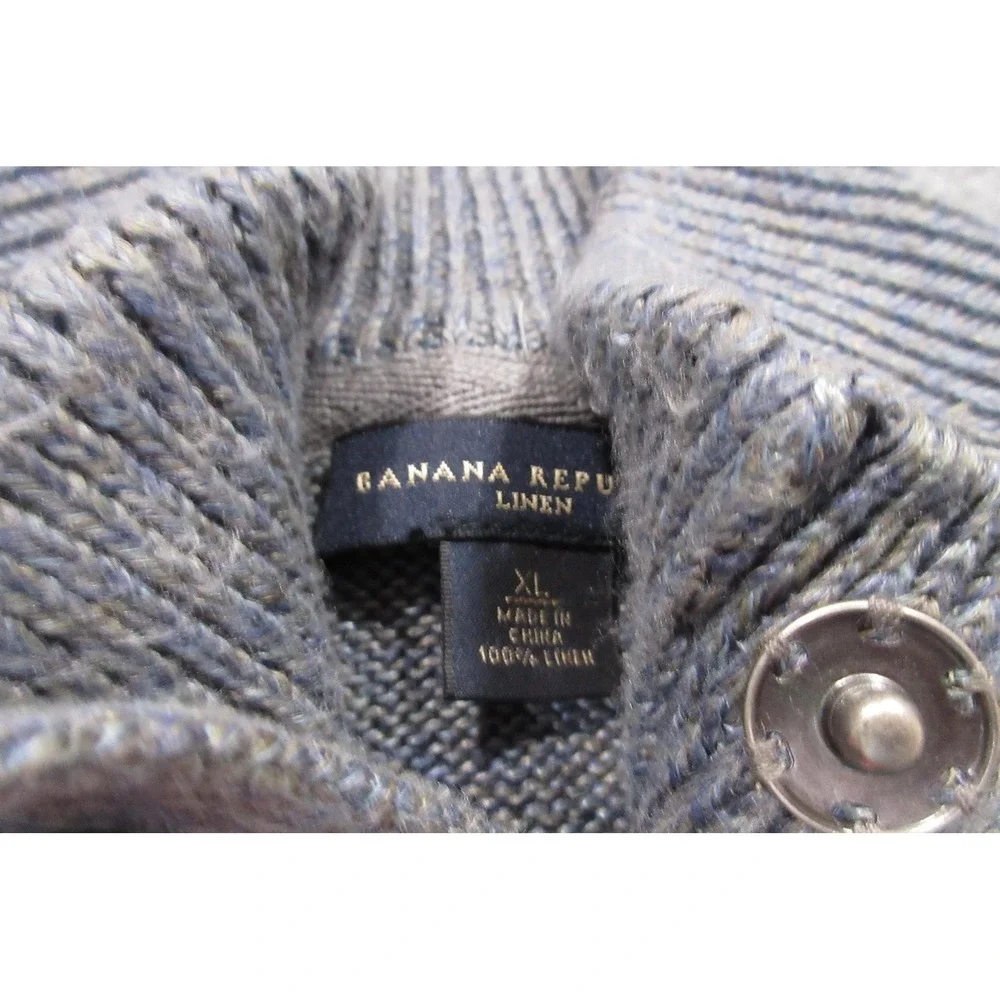 Banana Republic Sweater Mens XL Gray Linen Mock Neck Button Pullover Knit Casual
